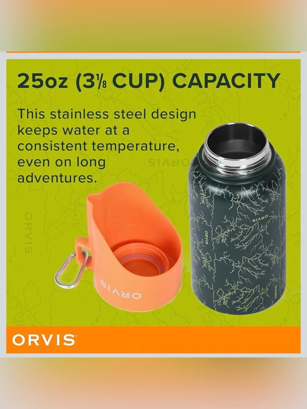 Orvis Pet Travel Water Bottle 25oz Stainless Hiking Outdoors